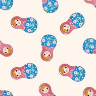 Matryoshka Russian traditional wooden doll cartoon seamless pattern background N87