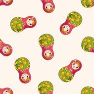 Matryoshka Russian traditional wooden doll cartoon seamless pattern background N91