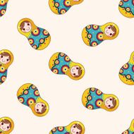 Matryoshka Russian traditional wooden doll cartoon seamless pattern background N92
