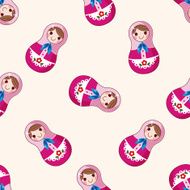 Matryoshka Russian traditional wooden doll cartoon seamless pattern background N93