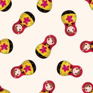 Matryoshka Russian traditional wooden doll cartoon seamless pattern background N94