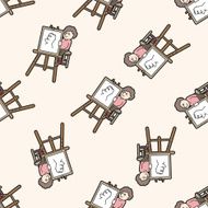 Street performer painter cartoon seamless pattern background