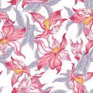 Tropical Seamless Background with Exotic Flowers N3
