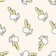 paris bread and milk cartoon seamless pattern background N2