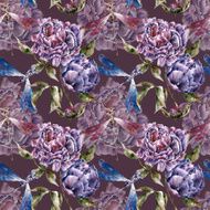 Seamless pattern with flowers Watercolor illustration N14