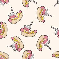 hot dog and soda cartoon seamless pattern background