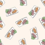 japanese food theme Sashimi cartoon seamless pattern background