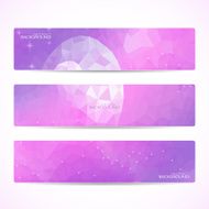Collection of the 3 purple web banners Abstract Moon Polygonal