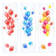Three banners with colorful balloons