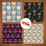 Seamless flower pattern set Summer tiny floral backgrounds on wood N2