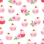 Pink cupcakes vector seamless pattern