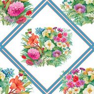 Seamless pattern with spring flowers on grunge striped colorful background