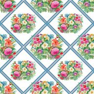 Seamless pattern with spring flowers on grunge striped colorful background N2