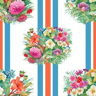 Seamless pattern with spring flowers on grunge striped colorful background N3
