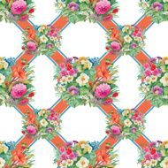 Seamless pattern with spring flowers on grunge striped colorful background N4