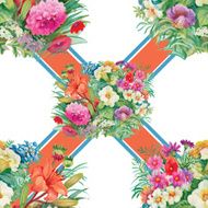 Seamless pattern with spring flowers on grunge striped colorful background N5