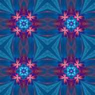 Symmetrical flower pattern in stained-glass window style on blue N2