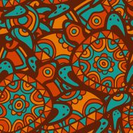Hand drawn tribal blue and orange background Vector seamless pattern
