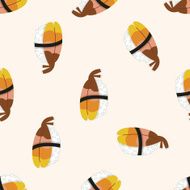 Japanese food sushi cartoon seamless pattern background N15