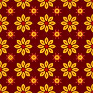 Floral seamless pattern with yellow flowers on maroon background