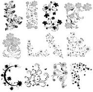 black and white flowers angle set