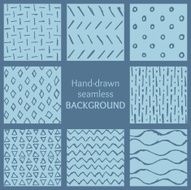 Set of blue hand-drawn hipster sketch seamless patterns background N2