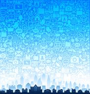 City Buildings on Modern Tech &amp; Communication Background N2