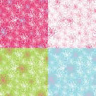 Outline Cherry Flowers background Spring Seamless pattern set