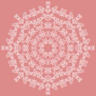 Round white ornate pattern on pink background