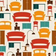 Interior seamless pattern with furniture in retro style N2
