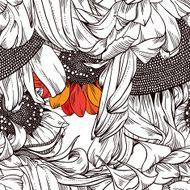 seamless pattern of black and white sunflowers