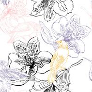 Seamless pattern with birds and flowers N18