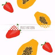 Hand drawn strawberries and papaya Seamless pattern
