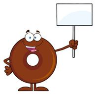 Happy Chocolate Donut Holding Up A Blank Sign N2