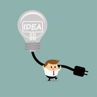 businessman try to plug the lightbulb with idea sign inside