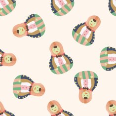 Matryoshka Russian traditional wooden doll cartoon seamless pattern background N42
