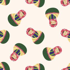 Matryoshka Russian traditional wooden doll cartoon seamless pattern background N44