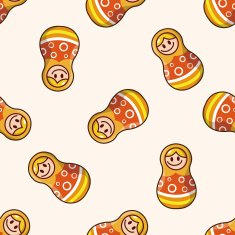 Matryoshka Russian traditional wooden doll cartoon seamless pattern background N47