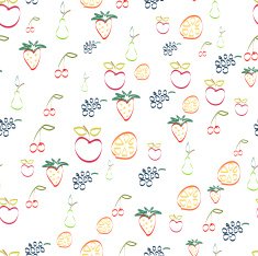 Seamless colorful background made of hand drown fruits