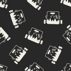 halloween monster doodle drawing seamless pattern background N2