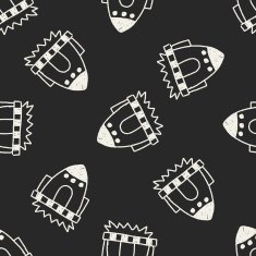 spaceship doodle drawing seamless pattern background N2