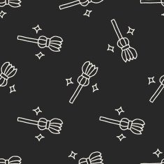 broom doodle drawing seamless pattern background N2