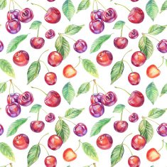 Seamless pattern with cherries Drawing colored pencils N2