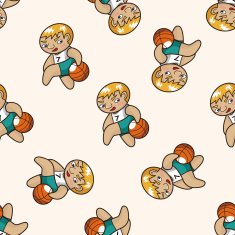 basketball player cartoon seamless pattern background N15