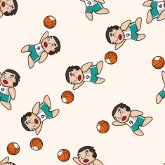 basketball player cartoon seamless pattern background N17