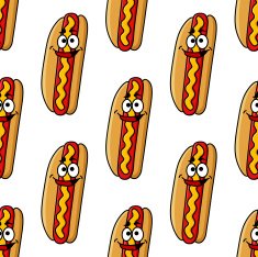 Funny hot dog characters seamless pattern