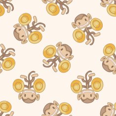 animal monkey playing instrument cartoon seamless pattern background N3