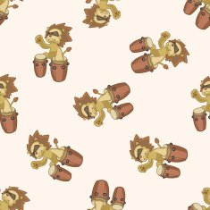 animal lion playing instrument cartoon seamless pattern background