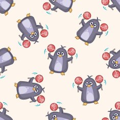 animal penguin playing instrument cartoon seamless pattern background N3