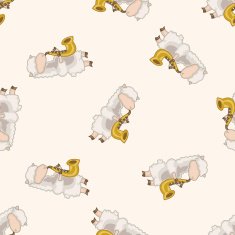 animal sheep playing instrument cartoon seamless pattern background